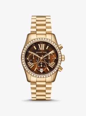 michael kors petite lexington pavé gold-tone watch|michael kors lexington gold.